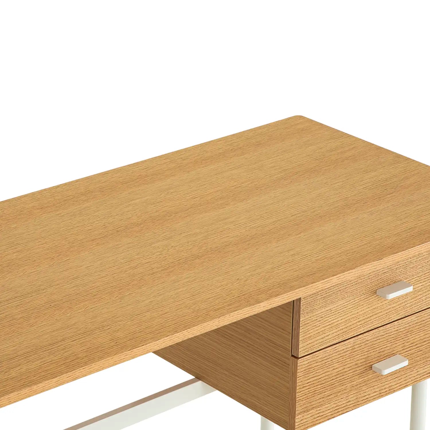 Wooden desk with two drawers on a white background