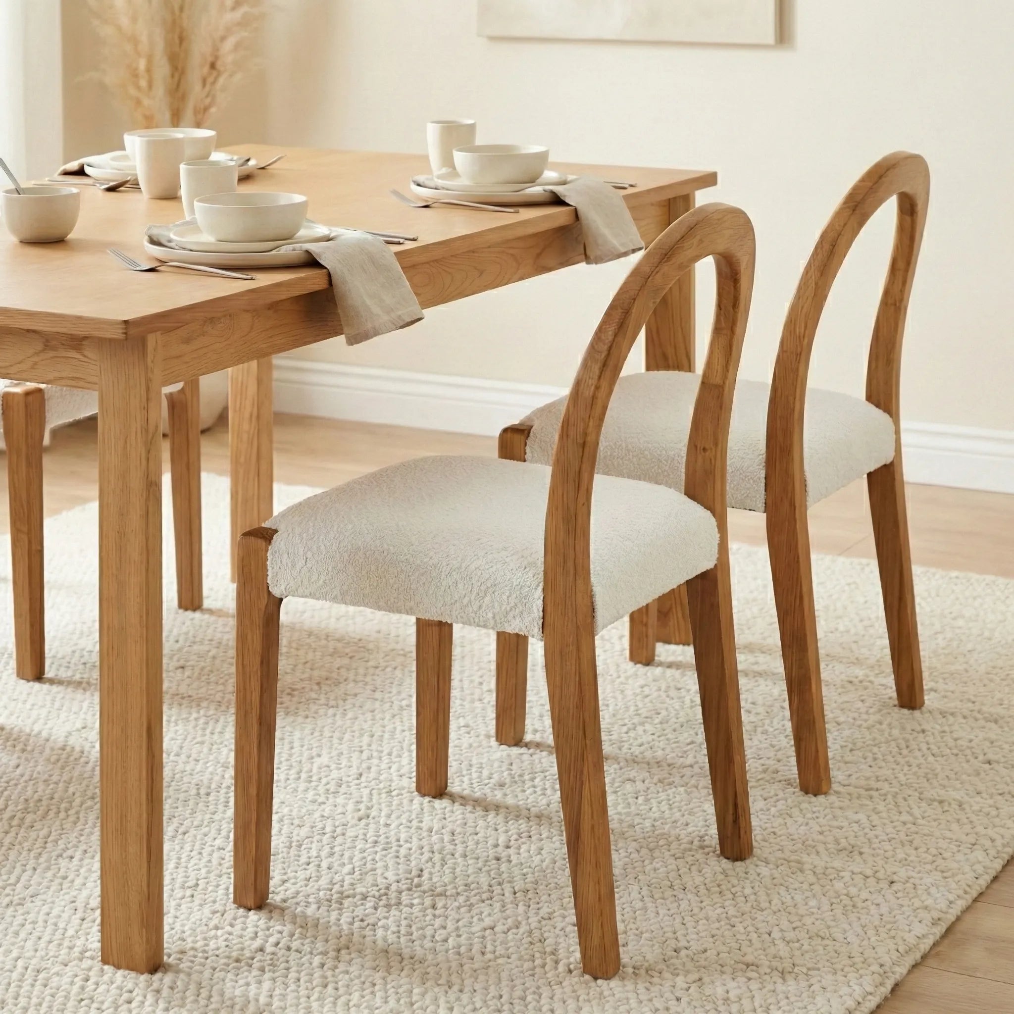 Elena Boucle Dining Chairs – Set of 2 | White