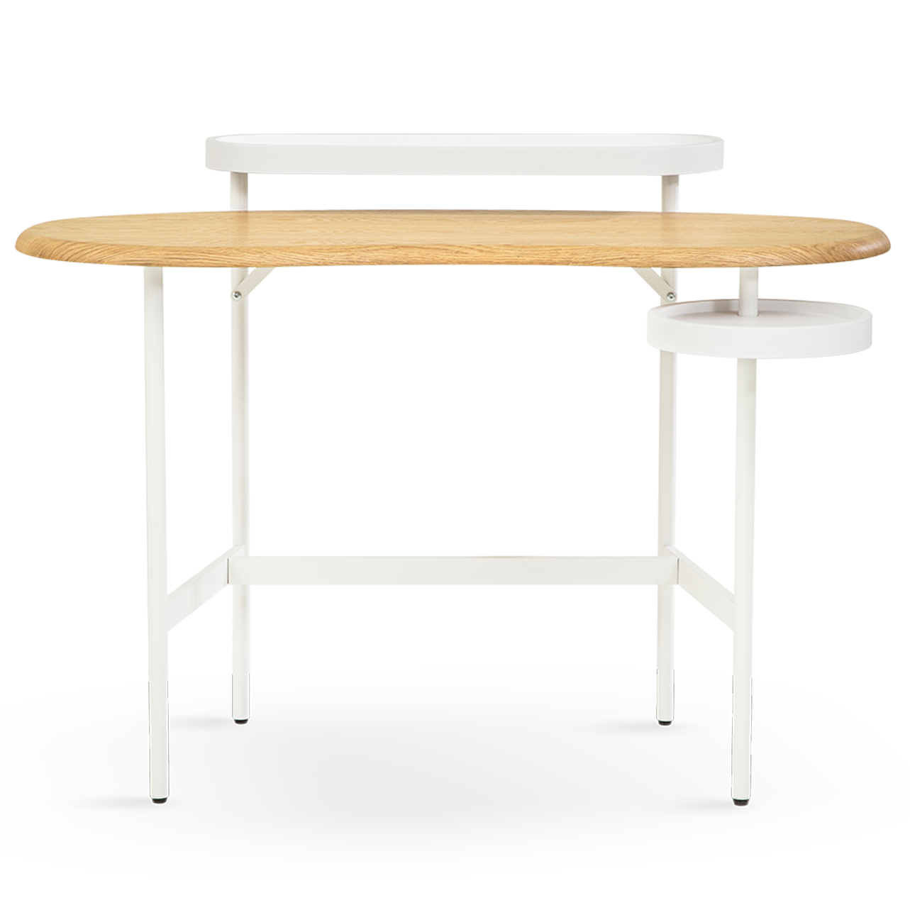 Wooden table with white legs on a white background