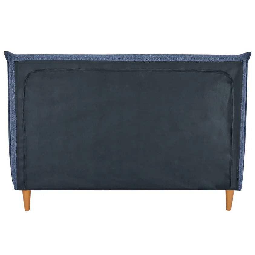 Dark blue headboard with wooden legs on a white background