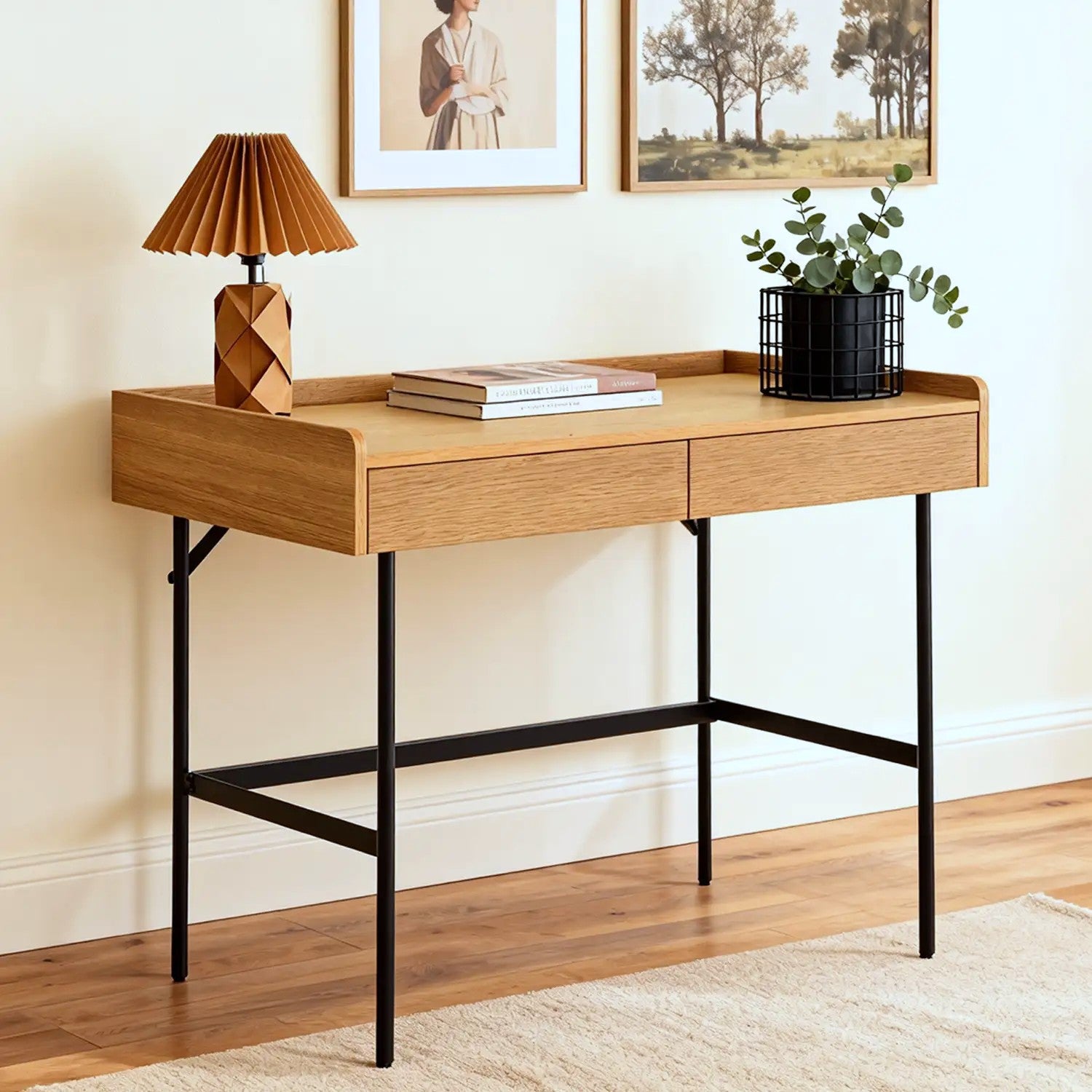 Meadow Dressing Table & Mirror – Two Drawer | Natural Oak