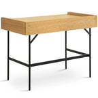Wooden desk with black metal legs on a white background