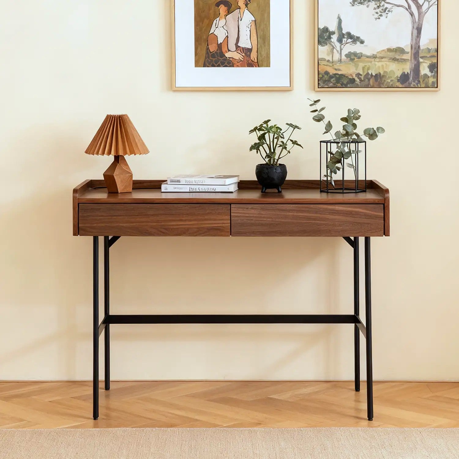 Meadow Dressing Table & Mirror – Two Drawer | Walnut