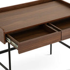 Wooden desk with two drawers on a white background