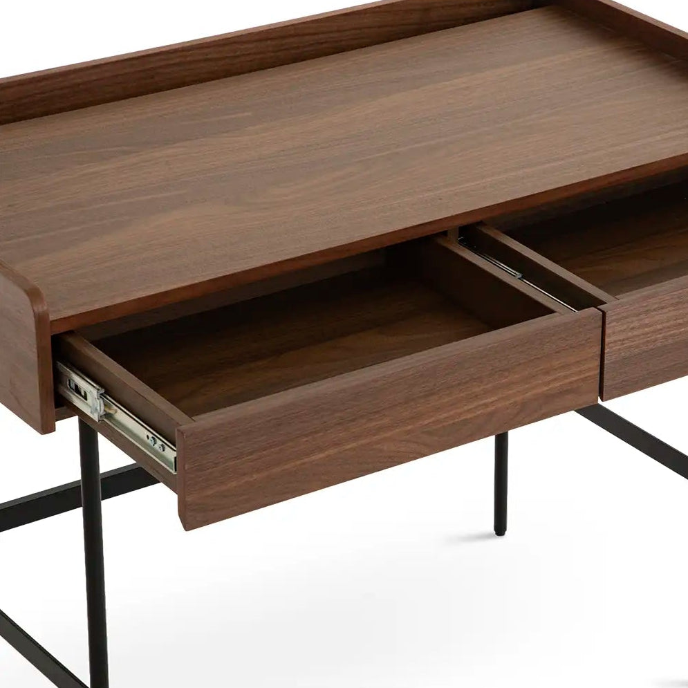 Wooden desk with two drawers on a white background