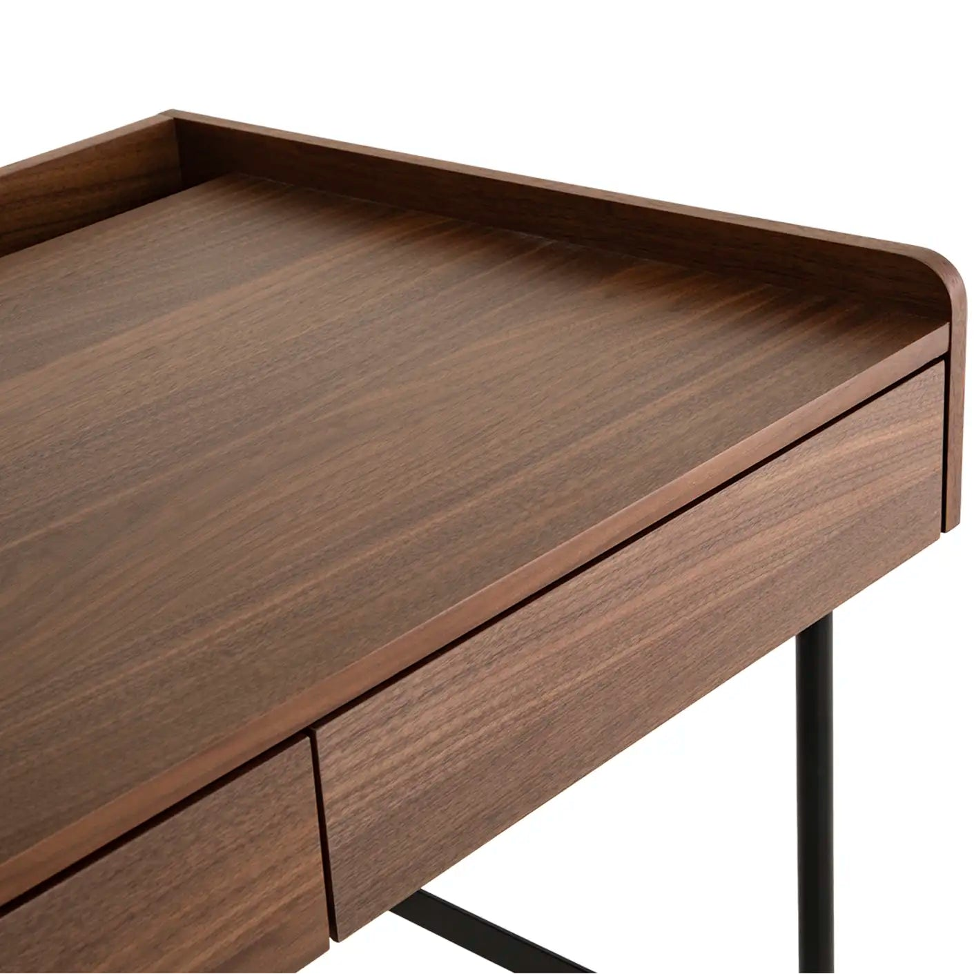 Wooden desk with a drawer on a white background