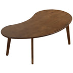 Wooden coffee table with a wavy design on a white background