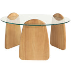 Wooden table with a glass top on a white background