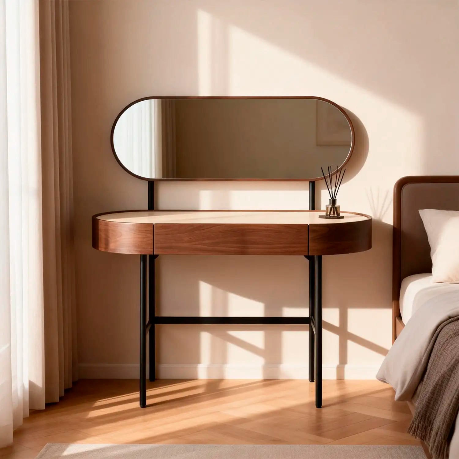 Mossley Dressing Table & Mirror – One Drawer | Walnut