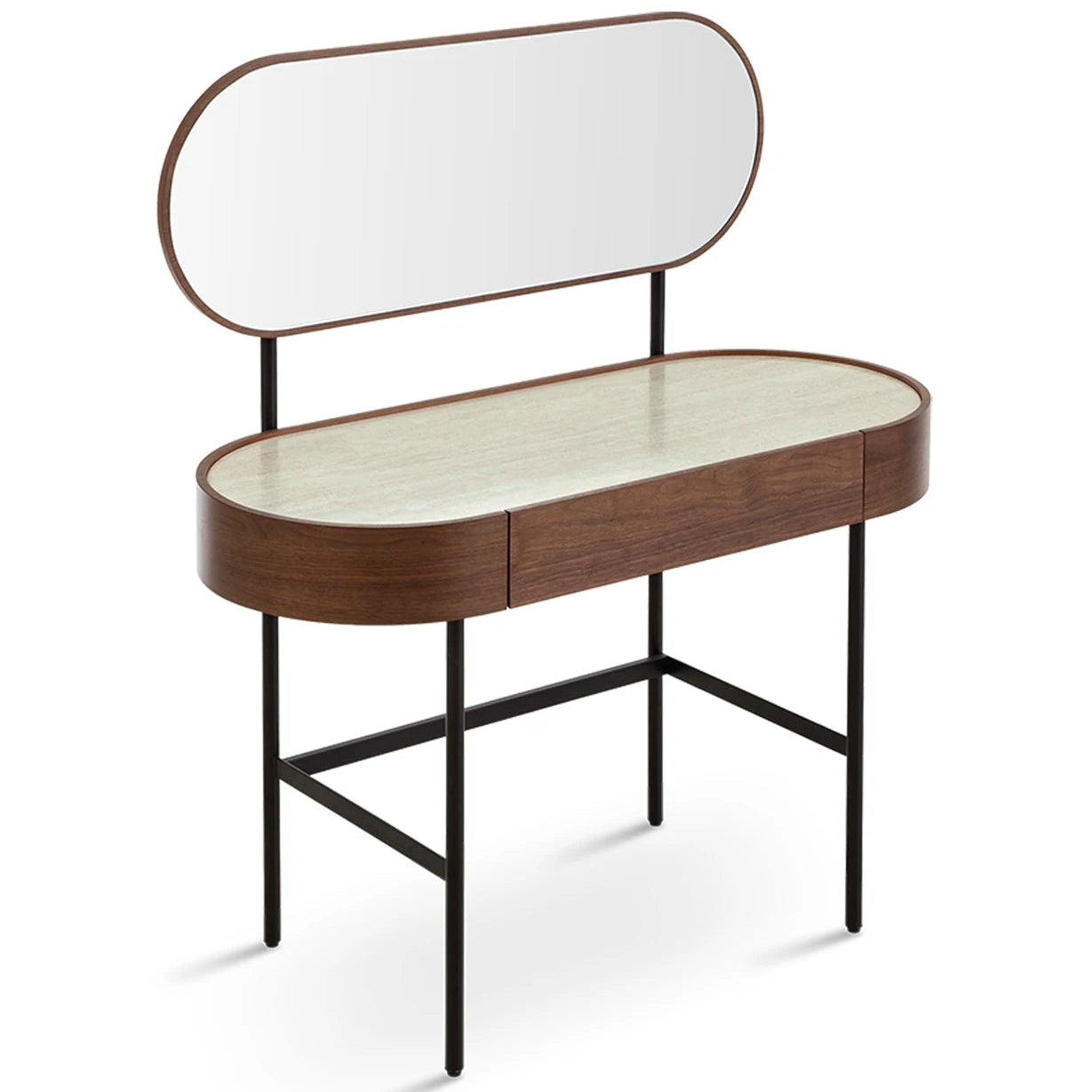 Modern console table with mirror on a white background