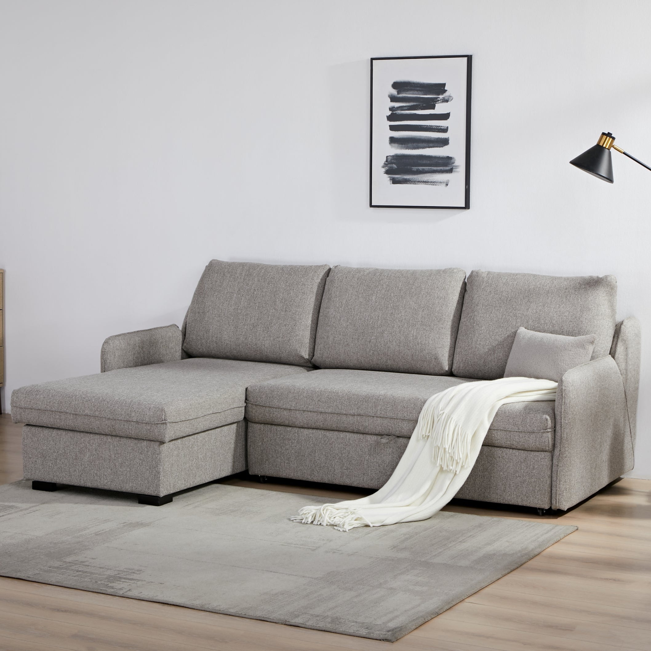 Movra Corner Sofa Bed (Storage) – 3 Seater | Grey