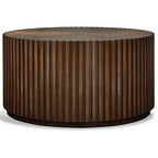 Round wooden table with ribbed texture on a white background