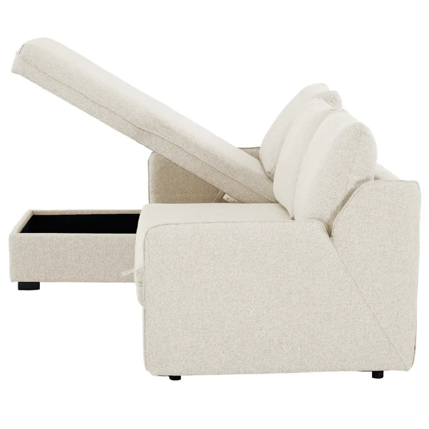 Movra Corner Sofa Bed (Storage) – 3 Seater | Cream