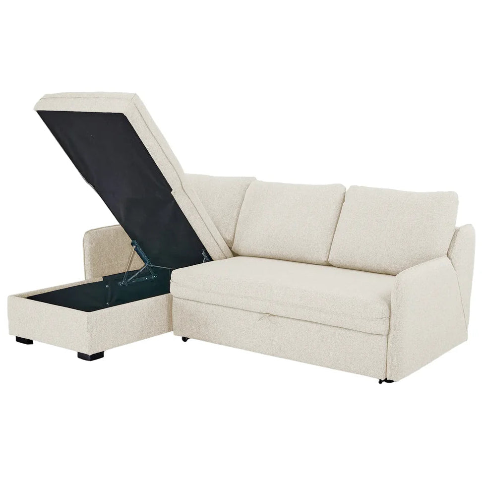 Movra Corner Sofa Bed (Storage) – 3 Seater | Cream