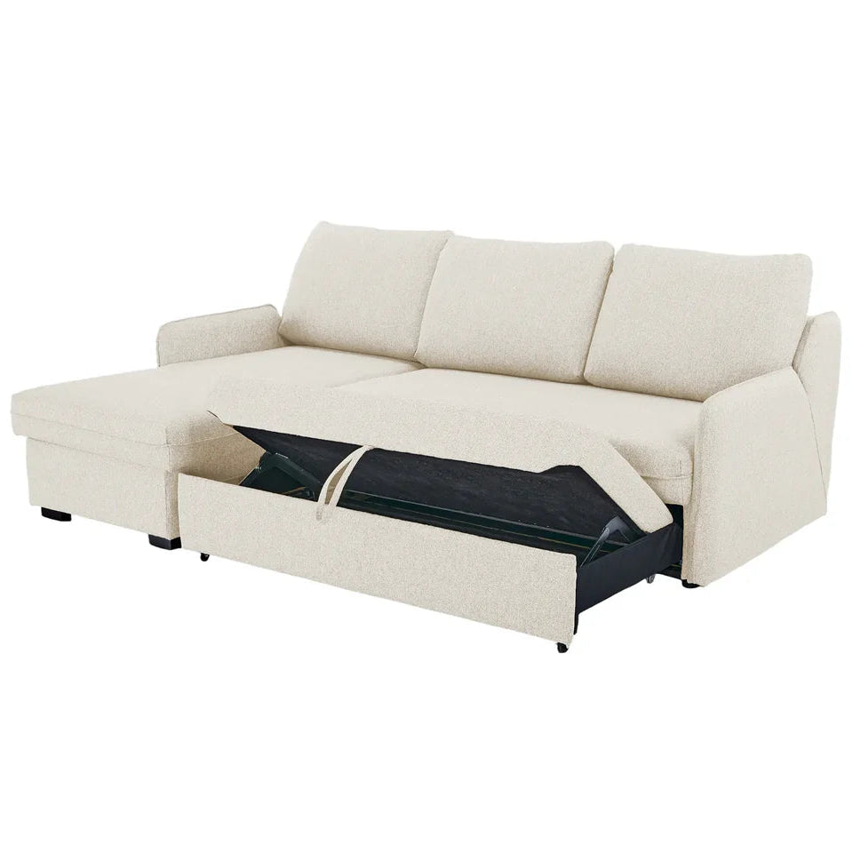 Movra Corner Sofa Bed (Storage) – 3 Seater | Cream
