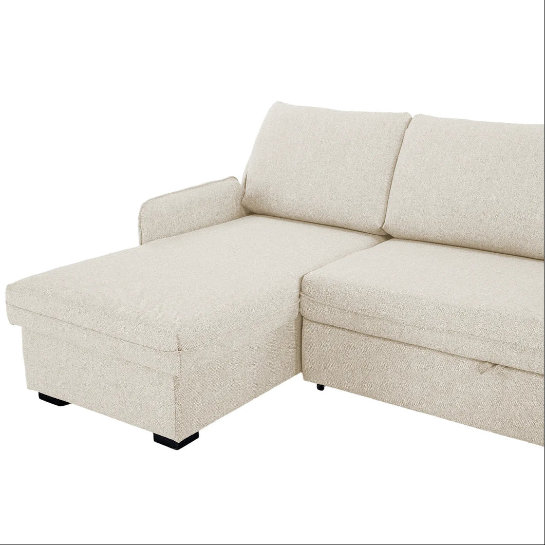 Movra Corner Sofa Bed (Storage) – 3 Seater | Cream