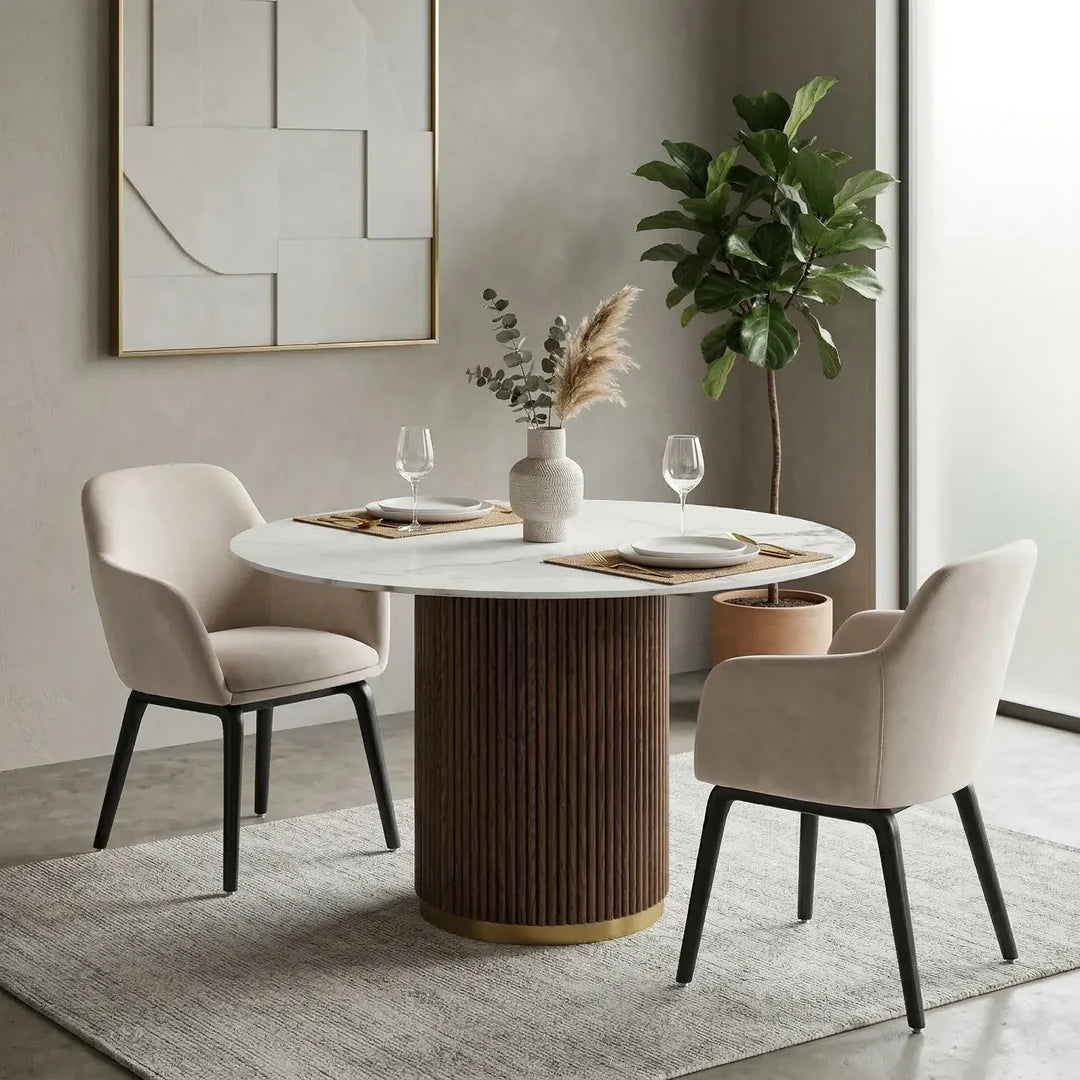 Marcio Dining Table – Round | Soft White Marble