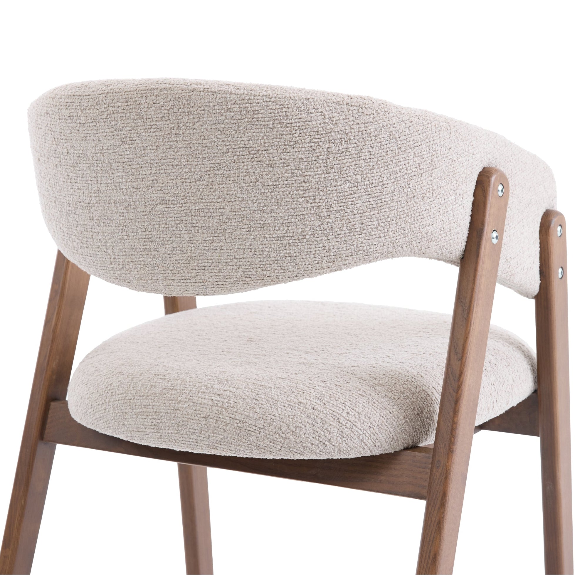 Chair with beige cushioned seat and backrest on a white background