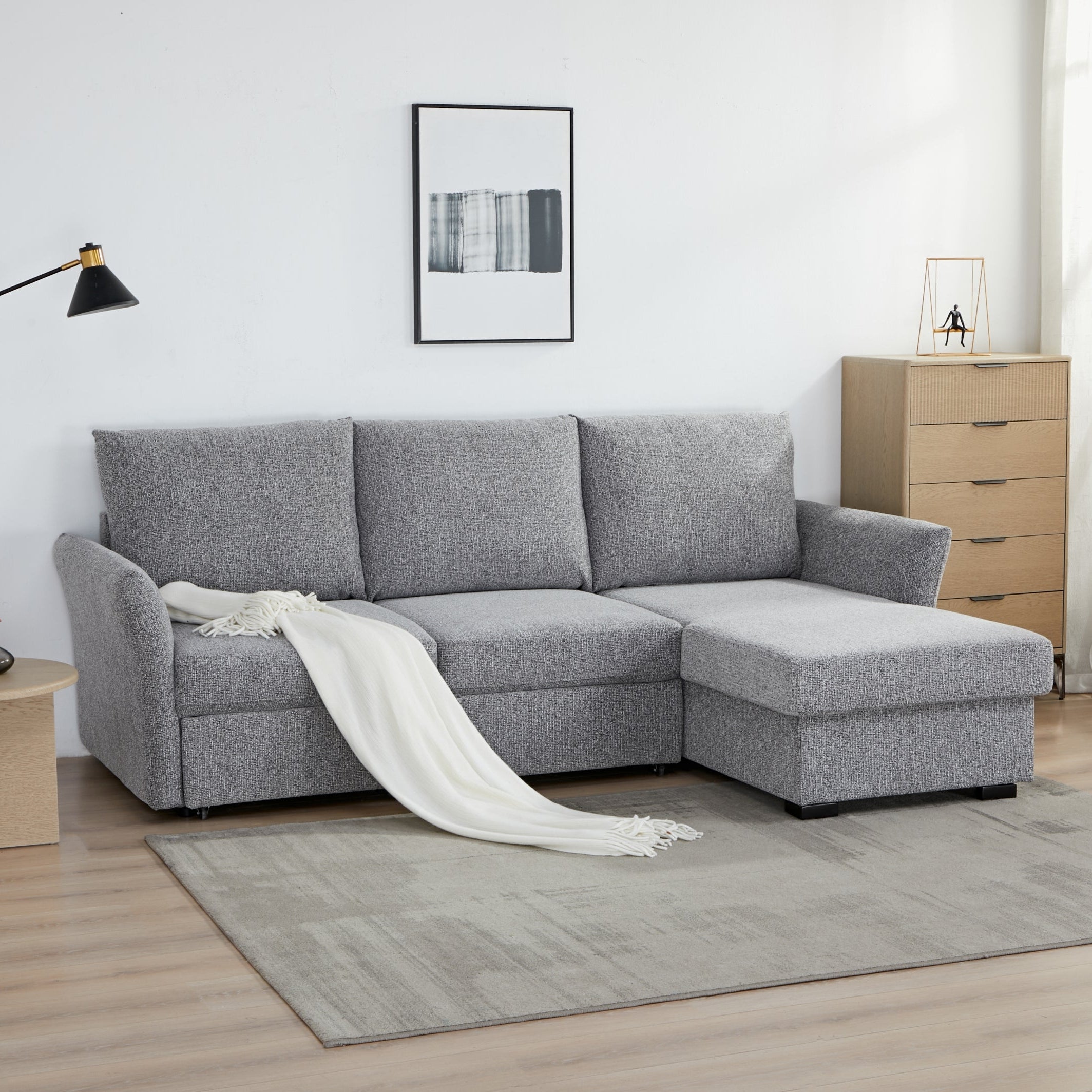 Velin Corner Sofa Bed (Storage) – 3 Seater | Dark Grey