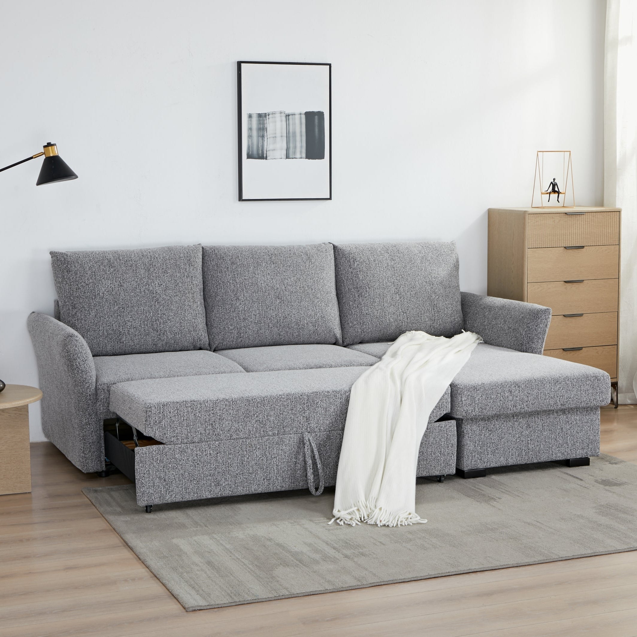Velin Corner Sofa Bed (Storage) – 3 Seater | Dark Grey