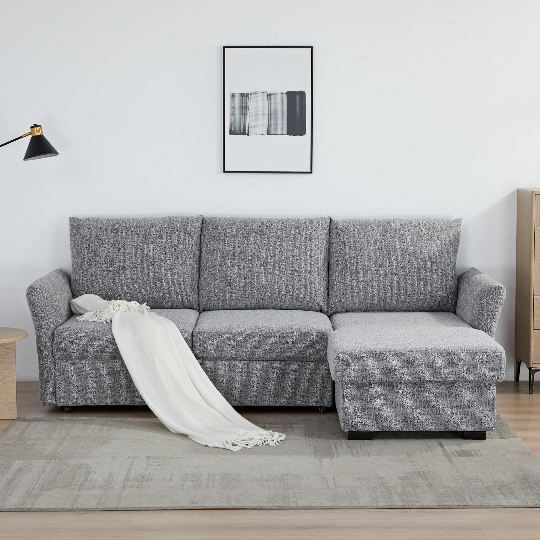 Velin Corner Sofa Bed (Storage) – 3 Seater | Dark Grey