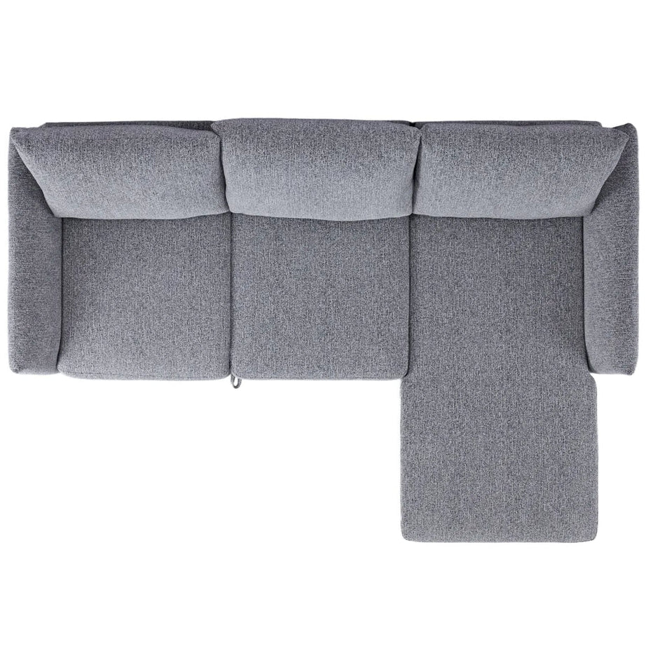 Gray upholstered sectional sofa on a white background