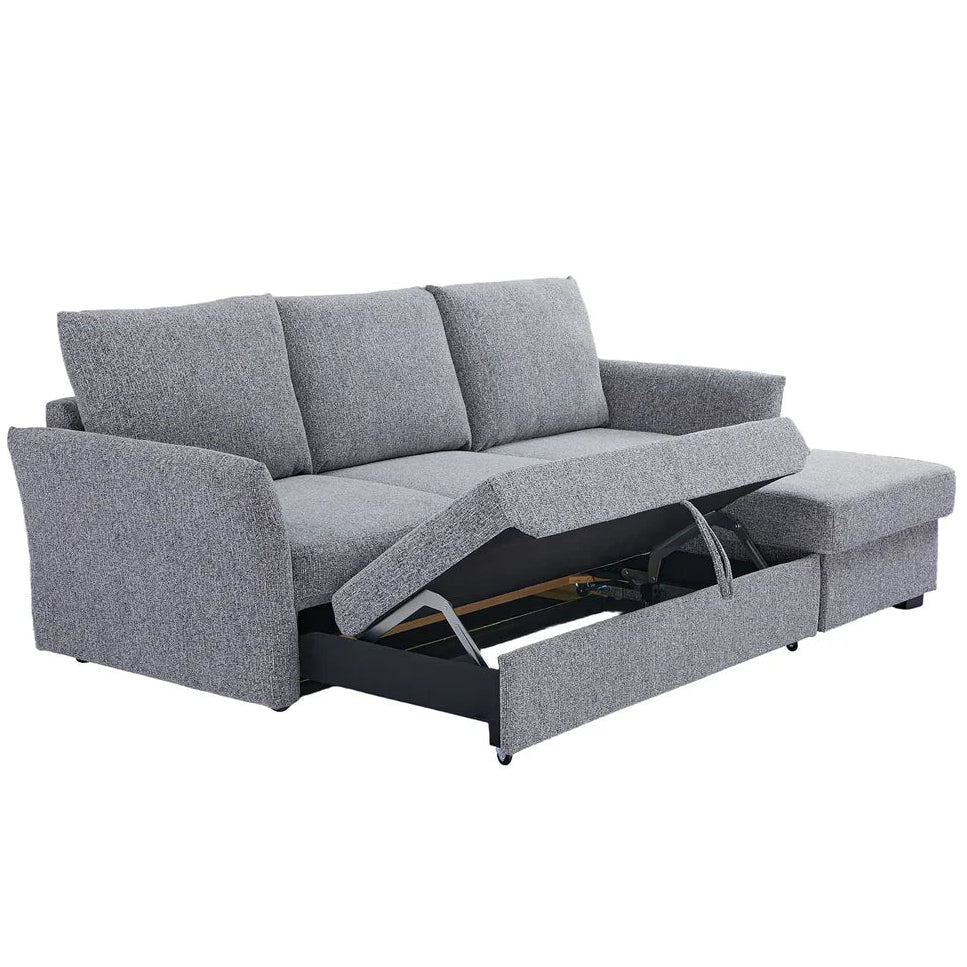 Velin Corner Sofa Bed (Storage) – 3 Seater | Dark Grey